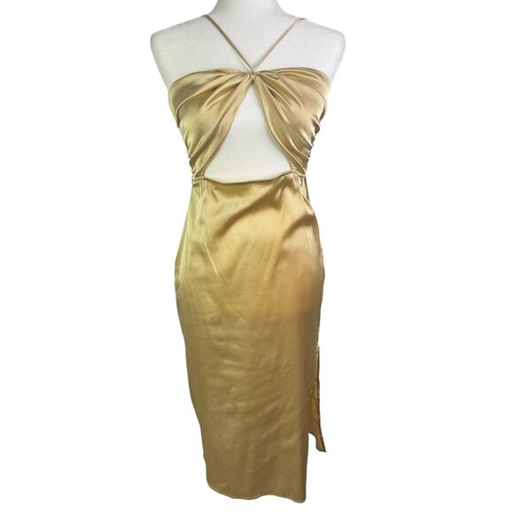 NWT Danielle Bernstein The Halter Dress Gold Satin Convertible Keyhole Small S - Picture 3 of 13